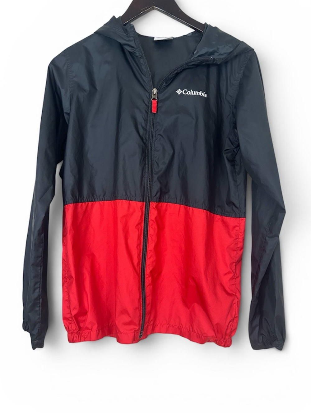 Columbia Black and Red Colorblock Hooded Jacket windbreaker
